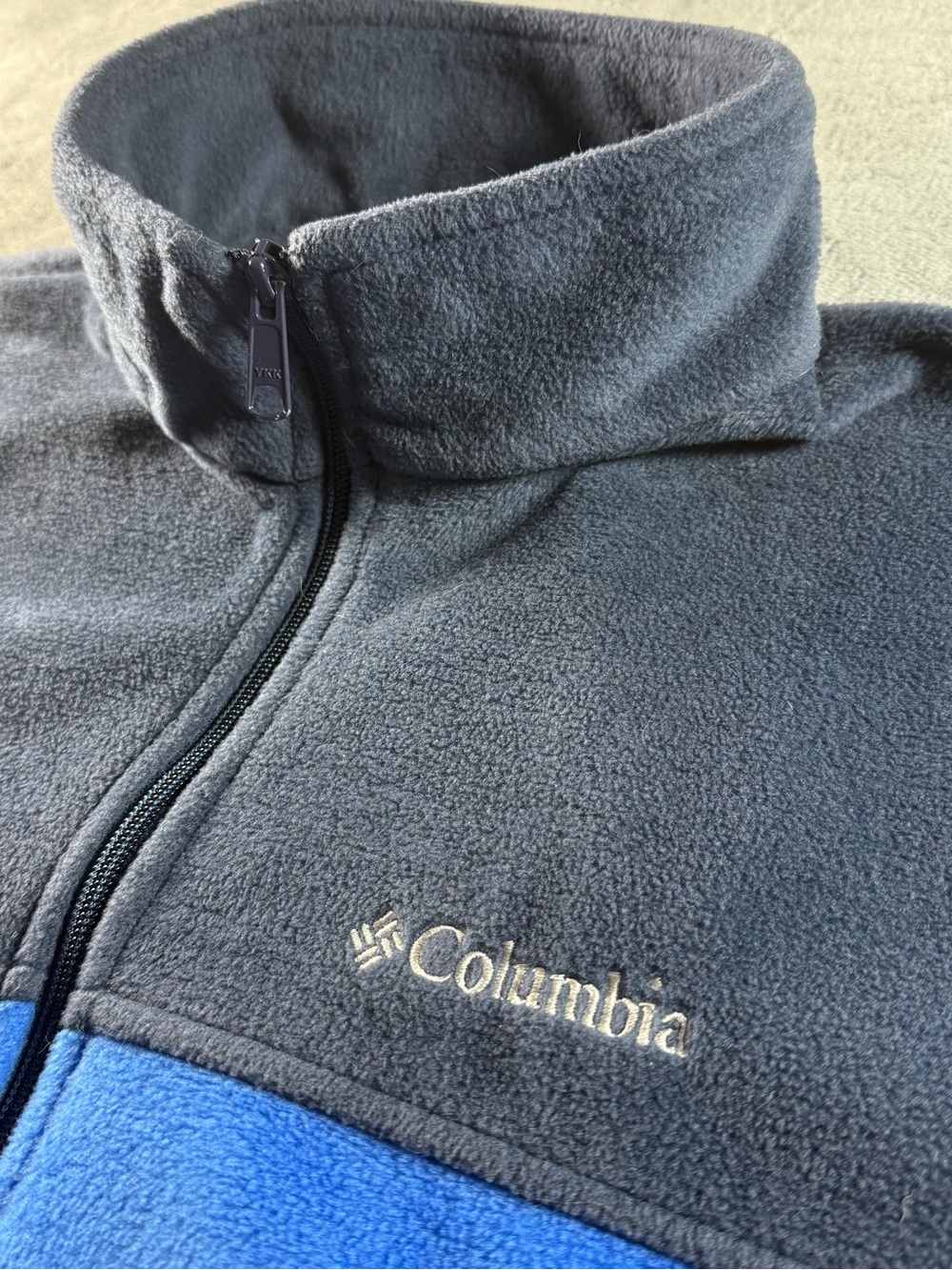 Columbia Fleece Jacket Mens Large Blue Gray Full Zip Pockets Outdoor Hiking Warm